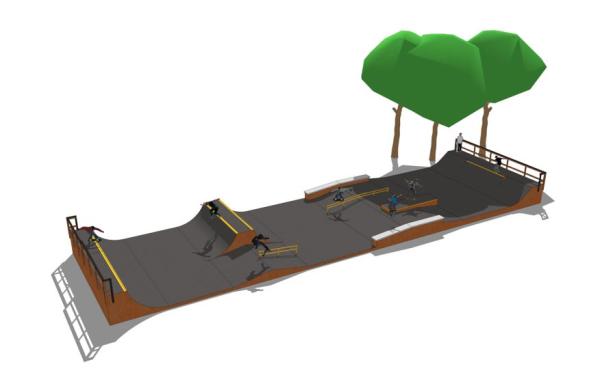 Riedlenčių, riedučių ir BMX dviračių parkas 35x10 m. (Skate parkas)  nuotrauka